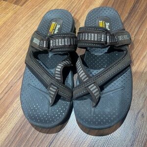 Skechers Black and Brown Adjustable Strap Slide Sandals